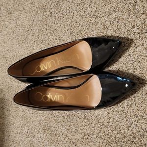Calvin Klein Gayle Pointed Toe Black Patent Pumps